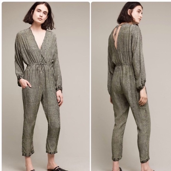 Anthropologie Natalie Martin Tie Back Long Sleeve Claudette Jumpsuit S